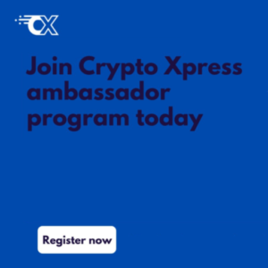 CryptoXpress logotype representing the Ambassador Program for connecting crypto with daily life.