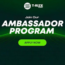 T-RIZE logotype representing the ambassador program for asset tokenization on Rizenet