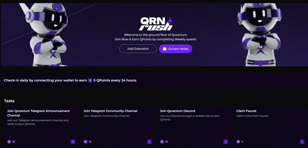 Quranium dashboard social tasks