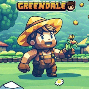 Tampilan gameplay GREENDALE — pemain nggarap lahan lan ngumpulake sumber daya ing dunia tani blockchain