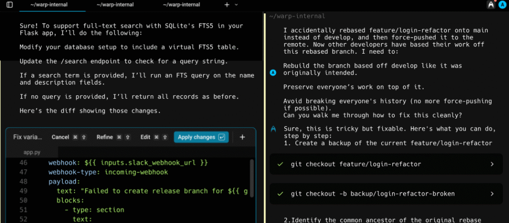 Warp prompt interface