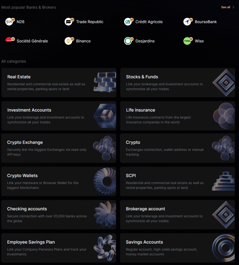 Finary support asset manager