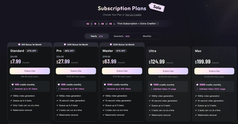 Hailuo ai subscription plan