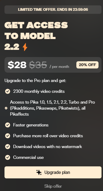 Pika ai limited offer