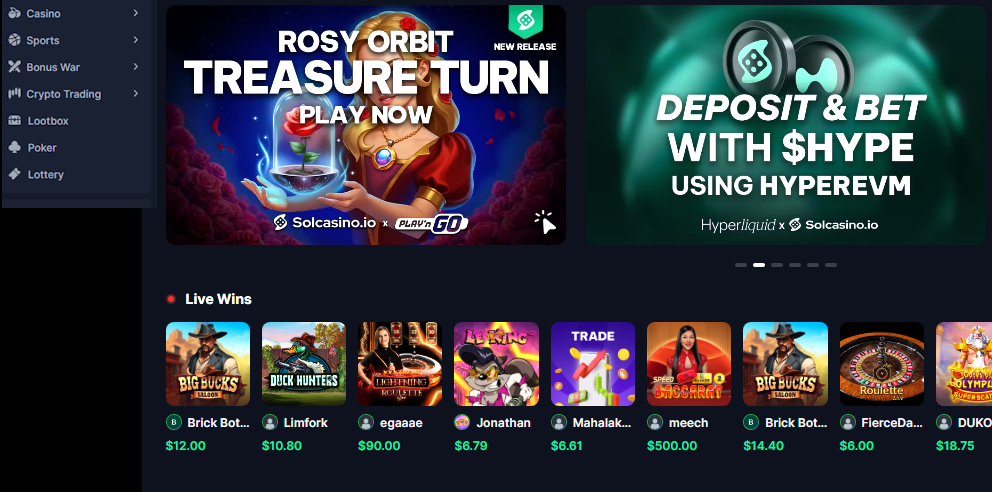 Solcasino dashboard