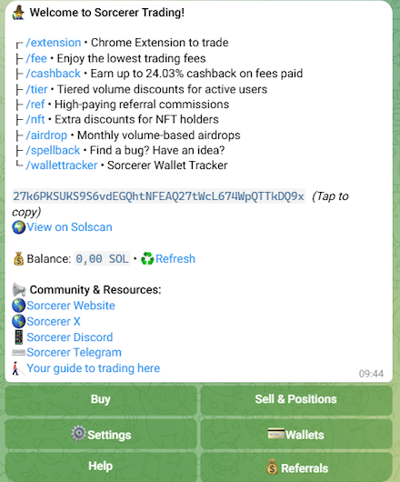 Sorcerer trading start menu