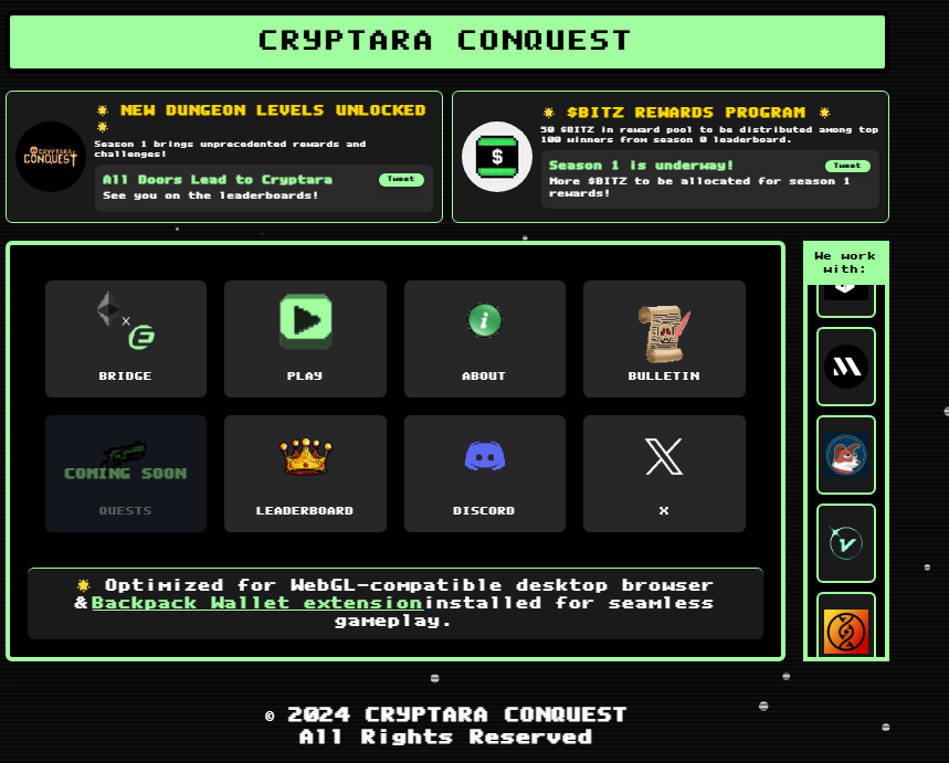 Cryptara conquest dashboard