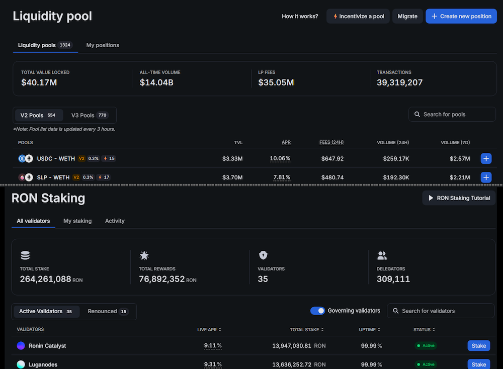 Katana staking and liquidity pools