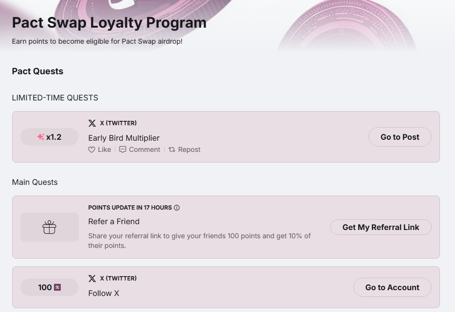 Pact swap loyalty program