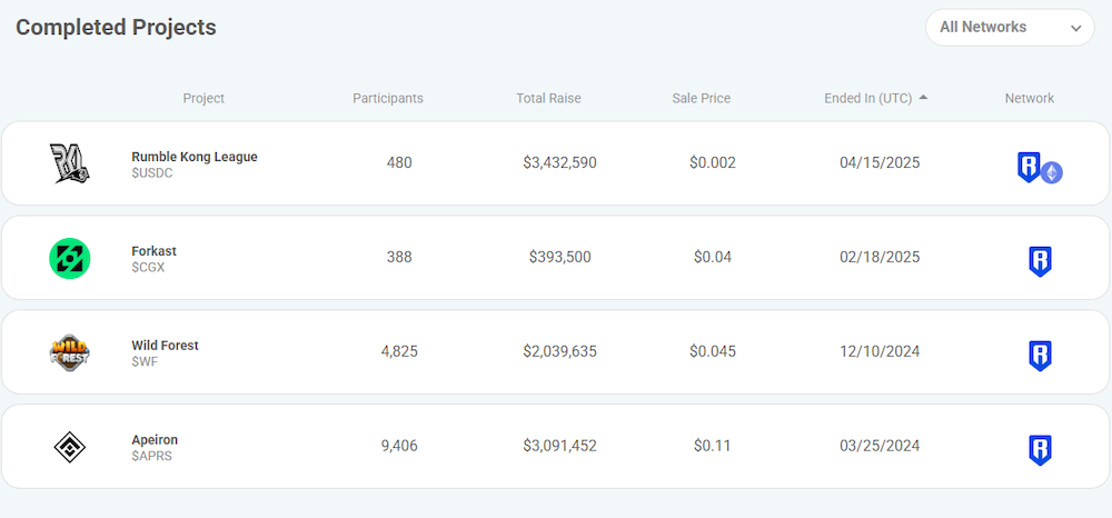 Ronin launchpad dashboard
