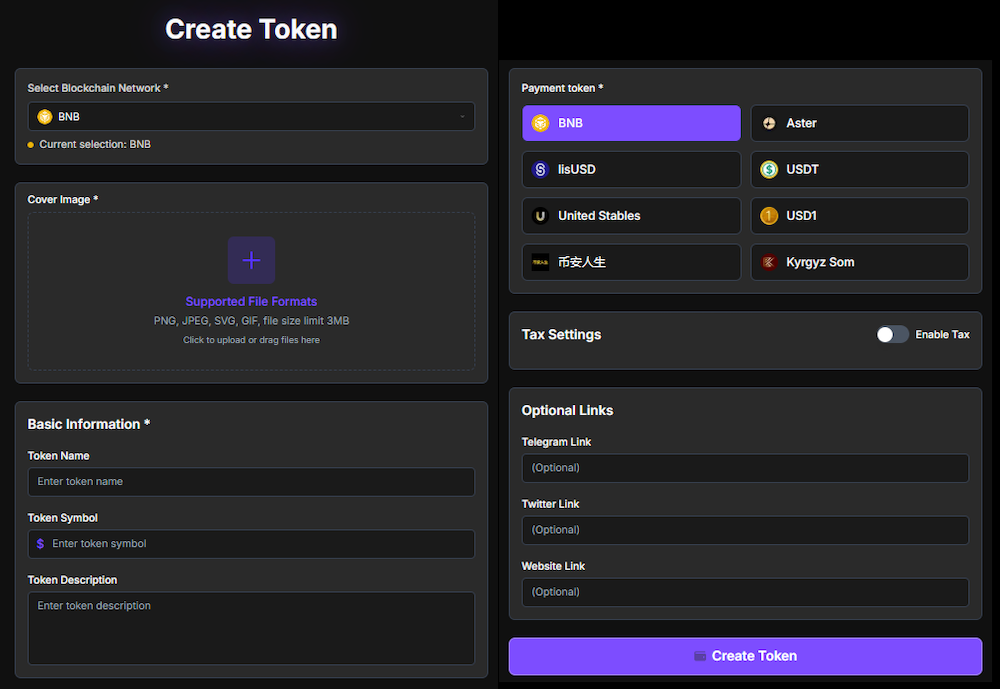 Flap token creation